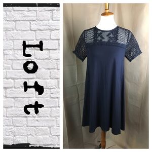 Loft Navy eyelet yolk shift dress